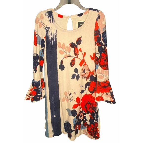 Maeve Dresses & Skirts - Anthropologie Maeve Anthousai Floral Knit Sweater Dress‎ Bell Sleeves Size XS